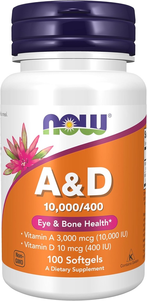 NOW Συμπληρώματα, Βιταμίνη Α & D 10.000/400 IU, Eye Health*, Essential Nutrition, 100 Softgels
