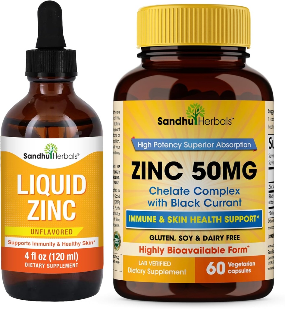 Sandhu Herbals Υγρός ψευδάργυρος σταγόνες 4 Oz & ψευδάργυρος κάψουλες 60 Count Supplement 