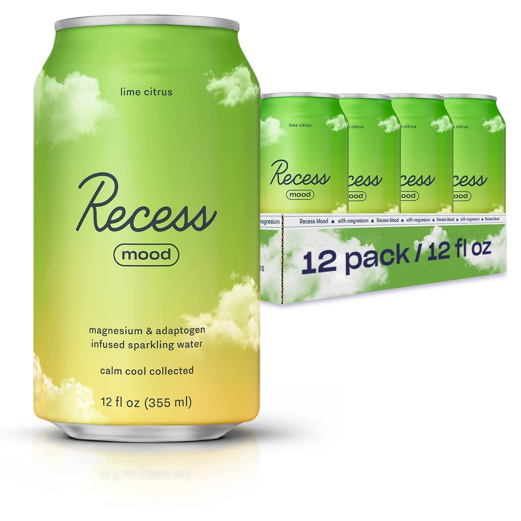 Recess Mood Magnesium & Adaptogen Drink, Relaxation Beverage, 12 Ουγγιά (Lime Citrus, 12 τεμ.)