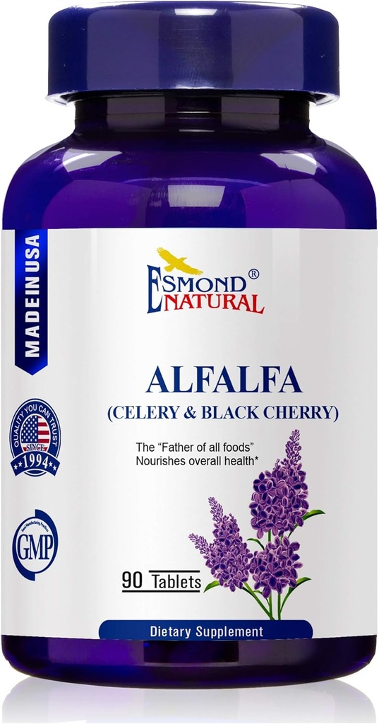 Alfalfa - Σέλινο & Μαύρο Τσέρι (Nourishes Συνολική Υγεία), GMP, Φυσικό Προϊόν Assn Πιστοποιημένο, Κατασκευασμένο στις ΗΠΑ - 1500mg, 90 δισκία