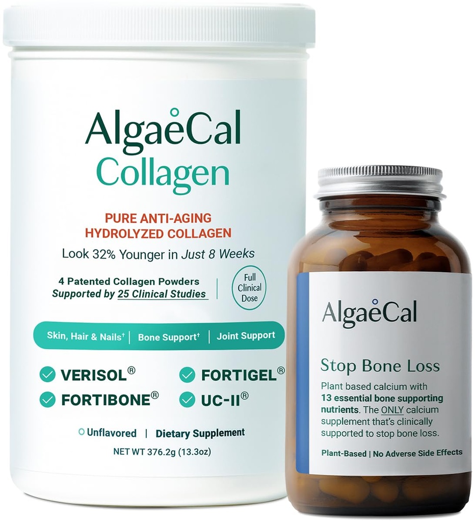 ALGAECAL Calcium & Collagen Bundle – Hydrolyzed Collagen Complete with Clinically-Supported Verisol, Fortibone & Fortigel, Plus 13 Οστέινα Ορυκτά και Βιταμίνη D3 για την υγεία των οστών & την καταπολέμηση της γήρανσης