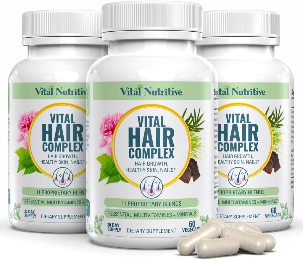 Vital Hair Complex -Hair Growth Βιταμίνες για γυναίκες και άνδρες -Biotin & Vitamin B -Hair Growth Supplement for Healthy Hair Skin & Nails -Hormone & Gluten Free -Hair Βιταμίνες για γυναίκες