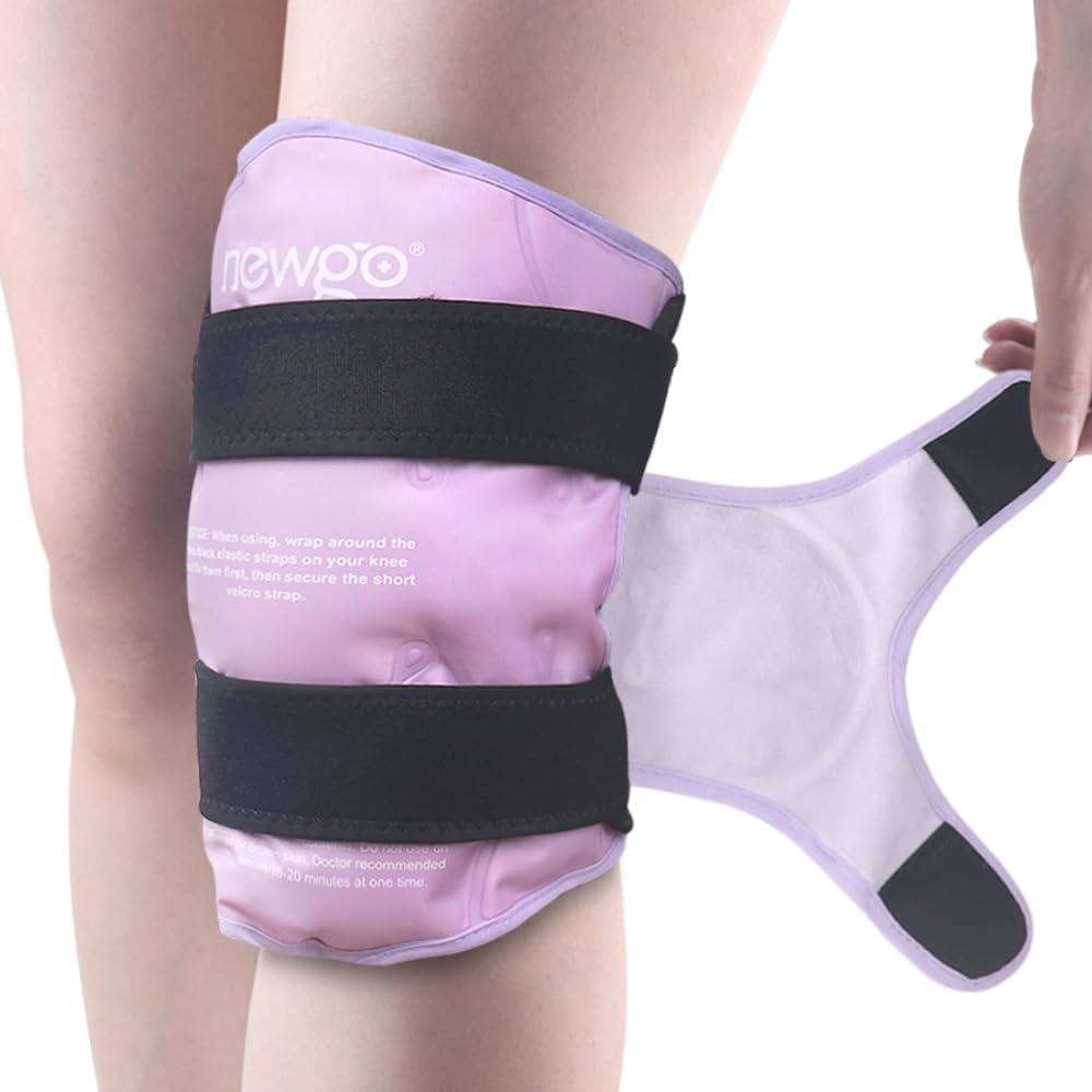 NEWGO Ice Pack για τη χειρουργική αντικατάστασης γονάτων, Reuseable Gel Cold Pack Wrap Γύρω από ολόκληρο το πακέτο πάγου γόνατο Wrap για τραυματισμούς, Δάκρυο Meniscus, ACL, Οίδημα - Μωβ