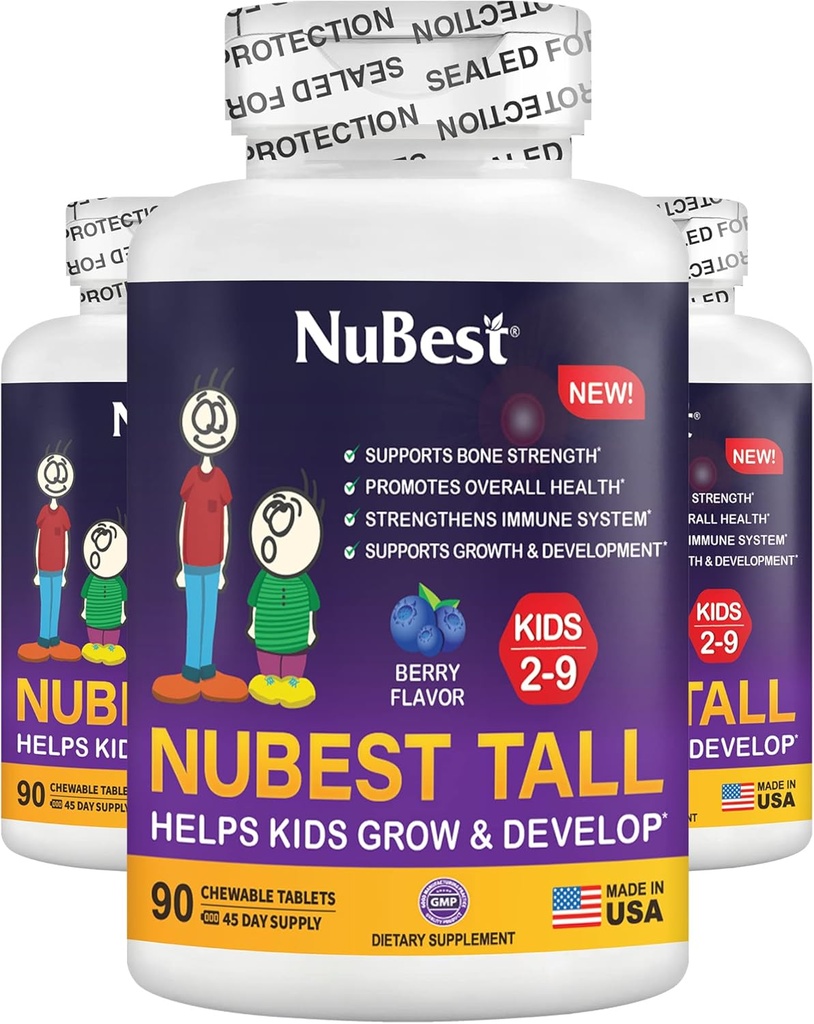 NuBest Tall Kids - Toddlers Βιταμίνες και Παιδικές Βιταμίνες για την ηλικία 2 έως 9 - Υποστηρίξτε τη δύναμη των οστών, τη συνολική υγεία και την ανοσία - Σχήματα ζώων - 270 Chewable Berry Tablets 