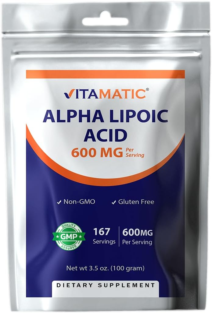 Vitamatic Pure Alpha Lipoic Acid (ALA) 600mg ανά υπηρεσία - 167 μερίδες - Μη ΓΤΟ & Χωρίς γλουτένη
