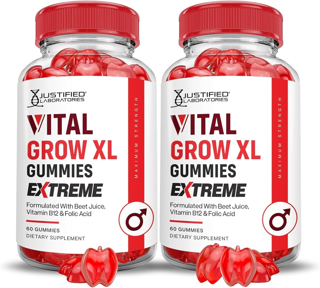 Justified Laboratories (2 Pack Vital Grow XL Extreme 2000MG Performance Gummies Advanced Formula Formula Formula Formulated with ACV Pomegranate Beet Juice Powder B12 Vegan Non GMO 120 Gummys
