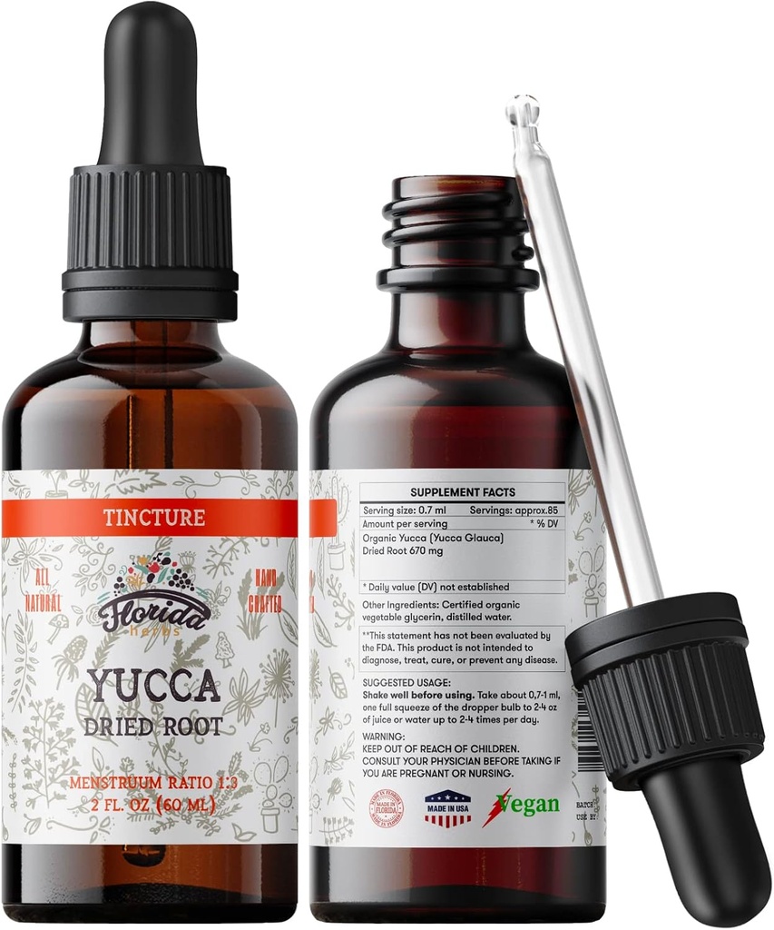 Yucca Tincture, Organic Yucca Extract (Yucca Glauca) Αποξηραμένο φυτικό συστατικό ρίζας, Μη ΓΤΟ σε εν ψυχρώ πιεσμένη οργανική φυτική γλυκερίνη, 700 mg, 2 oz (60 ml)