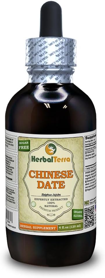 Κινέζικα Ημερομηνία (Ziziphus Jujuba) Βάμμα, Βιολογικά Αποξηραμένα Σπέρματα Υγρό Εκχύλισμα (Όνομα: HerbalTerra, Περήφανα Κατασκευασμένο στις ΗΠΑ) 4 fl.oz (120 ml)