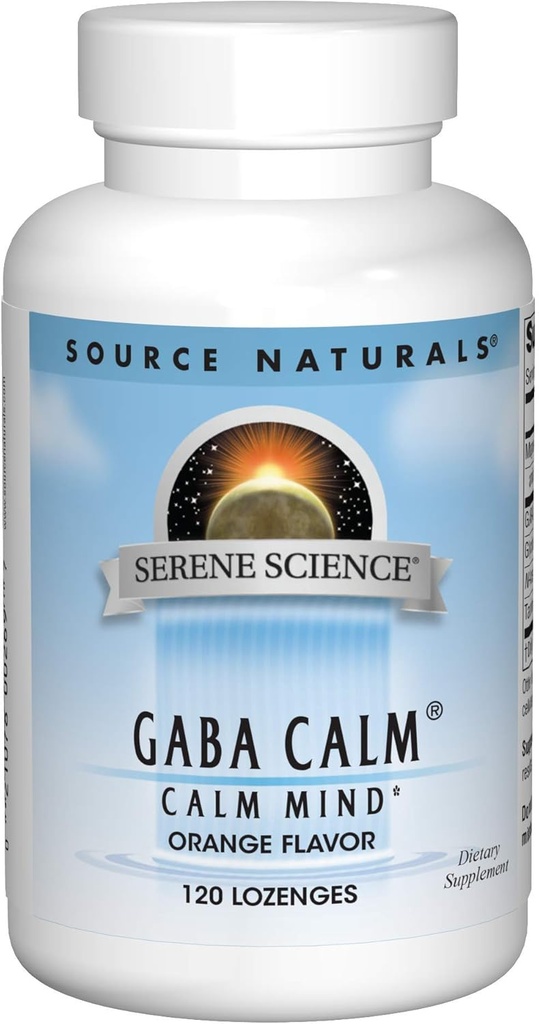 Source Naturals Serene Science GABA Calm 125mg συμπλήρωμα γεύσης πορτοκαλιού Φυσική υποστήριξη - Με προστιθέμενο μαγνήσιο, γλυκίνη, N-Acetyl L-Τυροσίνη, Ταυρίνη & Περισσότερα - 120 Lozenges