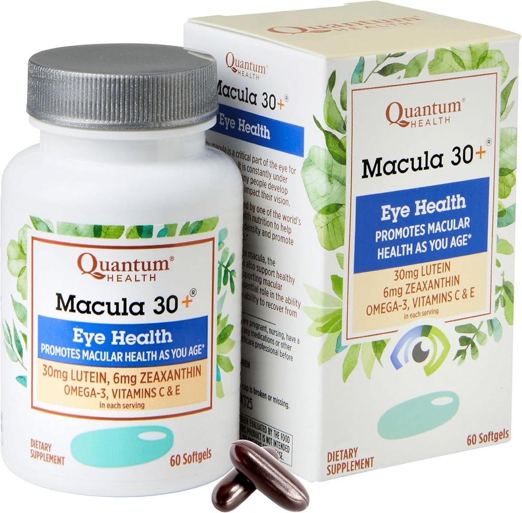 Quantum Health Macula 30+ Συμπλήρωμα Οφθαλμικής Φροντίδας Προωθεί Macular & Retinal Health as You Age with Lutein Zeaxanthin Omega-3 Vitamins C & E Daily Nutrition for Women & Men - 60 Softgels