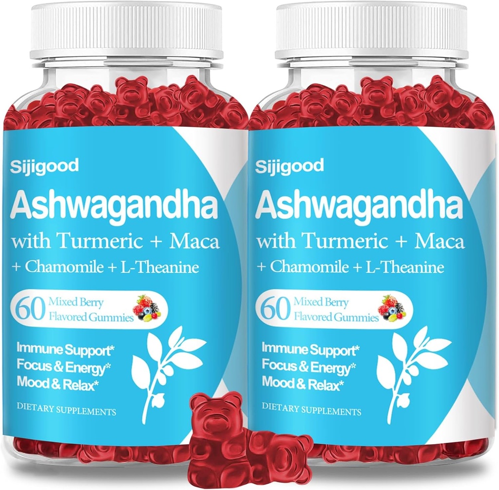 2 Πακέτο Ashwagandha Gummies με L-theanine, Ashwa Root συμπλήρωμα Gummy για τις γυναίκες άνδρες, 120 μικτή μούρα γεύσεις Gummies
