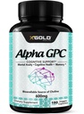 Alpha GPC συμπλήρωμα χολίνης 600mg, 99%+ Εξαιρετικά εξαγνισμένη, εξαιρετικά βιοδιαθέσιμη πηγή χολίνης, 180 κάψουλες λαχανικών, γνωστικό ενισχυτή Nootropic, υποστηρίζει τη λειτουργία μνήμης & εγκεφάλου, ενισχύει τη εστίαση & mood