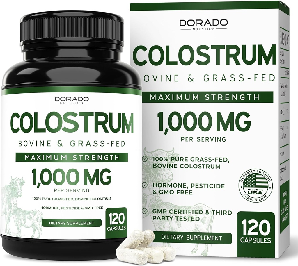 Συμπλήρωμα Colostrum (120 Count) 1000mg ανά υπηρεσία (Bovine Colostrum Capses from First Milking Only, Std. to Contain 20% IgG Immunoglobulins) - Grass Fed, No Fillers, Third Party Tested - USA Made