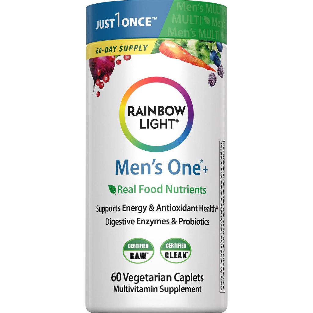Rainbow Light Mens Μια πολυβιταμίνη, Ανδρική καθημερινή πολυβιταμίνη παρέχει υψηλής ισχύος ανοσοποιητική υποστήριξη, με βιταμίνη C, βιταμίνη D και ψευδάργυρο, χορτοφάγους, 60 μέτρα