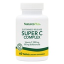 NaturesPlus Super C Complex, Παρατεταμένη απελευθέρωση - 60 δισκία - 1000mg Βιταμίνη C + 500mg Βιοφλαβονοειδή - Χορτοφαγικά, Χωρίς Γλουτένη - 60 Σερβιέτες