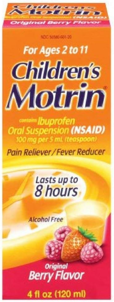 Motrin Παιδική Ibuprofen πόσιμο εναιώρημα Αρχική γεύση μούρου, 100 mg, αρχικό άρωμα μούρου 4 oz (πακέτο των 3)