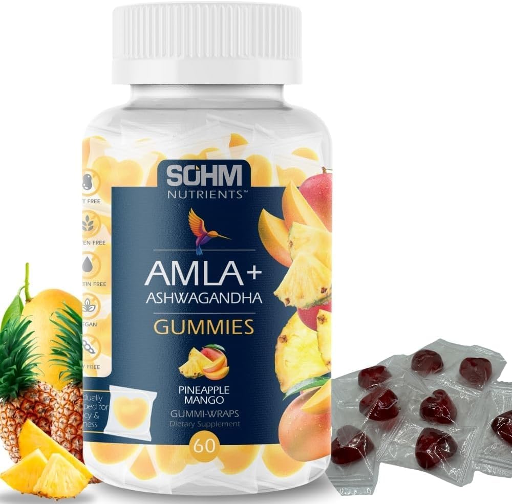 SOHM Amla και Ashwagandha Gummies, ατομικά τυλιγμένα, υποστηρίζει υγιή ανοσοποιητική υγεία, μείωση λοιμώξεων -Ashwagandha Gummies για γυναίκες και άνδρες χορτοφάγους (Pineapple, Mango)