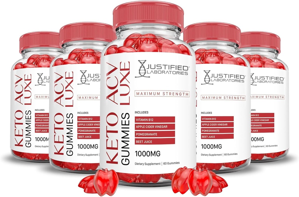 (5 Pack) Luxe Keto ACV Gummies Advanced Formula 1000MG Luxe Keto Gummies Apple Cider Vinegar Formulated with Pomegranate Beet Juice Powder B12 Vegan Non GMO 300 Gummys