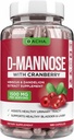 Φυσικές κάψουλες D- Mannose 4-σε-1 Formula - 120 CAPS, 1500 MG Cranberry, Dandelion, εκχύλισμα λουλουδιών Hibiscus, Χάπια για την υποστήριξη της ουροδόχου κύστης και της ουρολοίμωξης υγείας