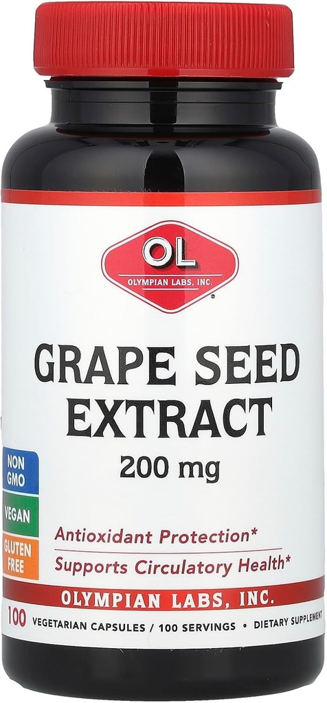 Εκχύλισμα σπόρων σταφυλιών Olympian Labs, 200 mg, 100 κάψουλες χορτοφάγων