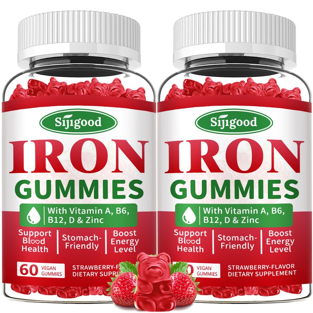 2 τεμ. Iron Gummies για γυναίκες & άνδρες - Vegan Iron Supplement for Anemia & Iron Deciency, with Vitamin B12, Vitamin C, Zinc, Folate - Energy Boost, Sugar-Free, Strawberry Flavor, 120 Count