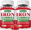 2 Pack Iron Gummies for Women & Men - Vegan Iron Supplement for Anemia & Iron Deficiency, with Vitamin B12, Vitamin C, Zinc, Folate - Energy Boost, Sugar-Free, Strawberry Flavor, 120 Count