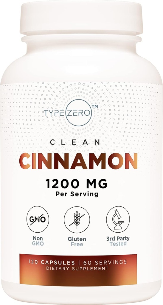 Type Zero Ceylon Cinnamon Capsules (1200mg | 120 Capsules) - Natural, Non-GMO, Gluten Free, Organic Cinnamon Bark Supplement