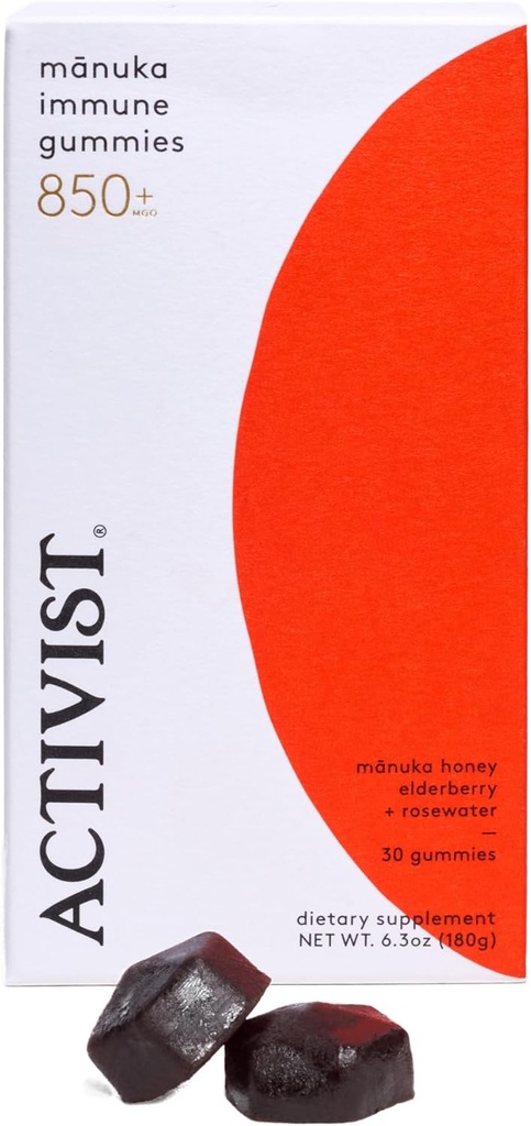 ACTIVIST Manuka Immune Gummies | Raw Mānuka Honey 850+MGO, Elderberry, Rosewater | Dietary Supplement | Gluten-Free | 30 Gummies (180 g | 6.3 oz)