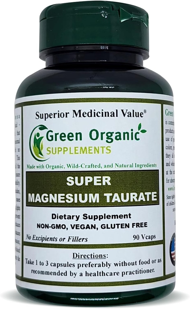 Magnesium Taurate, High Absorbable, 90, Non-GMO, Vegan, & Gluten Free, Made with Organic, Wild-Crafted, and Natural Ingredients (Single)