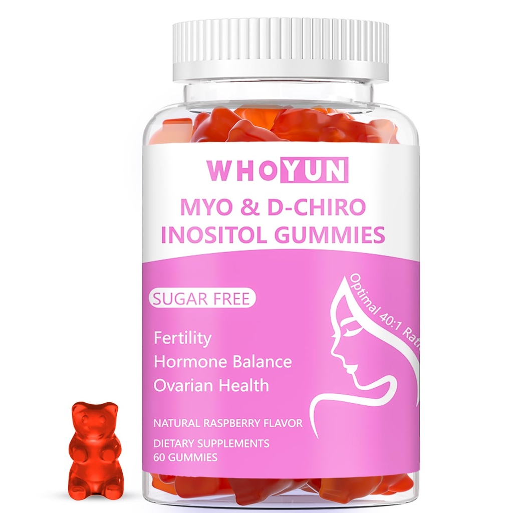 Inositol Gummies Sugar Free, Myo-Inositol & D-Chiro Inositol 40:1 Συμπλήρωμα αναλογίας για τις γυναίκες, γονιμότητα, ορμονική ισορροπία, υγεία των ωοθηκών, 60 κόμης