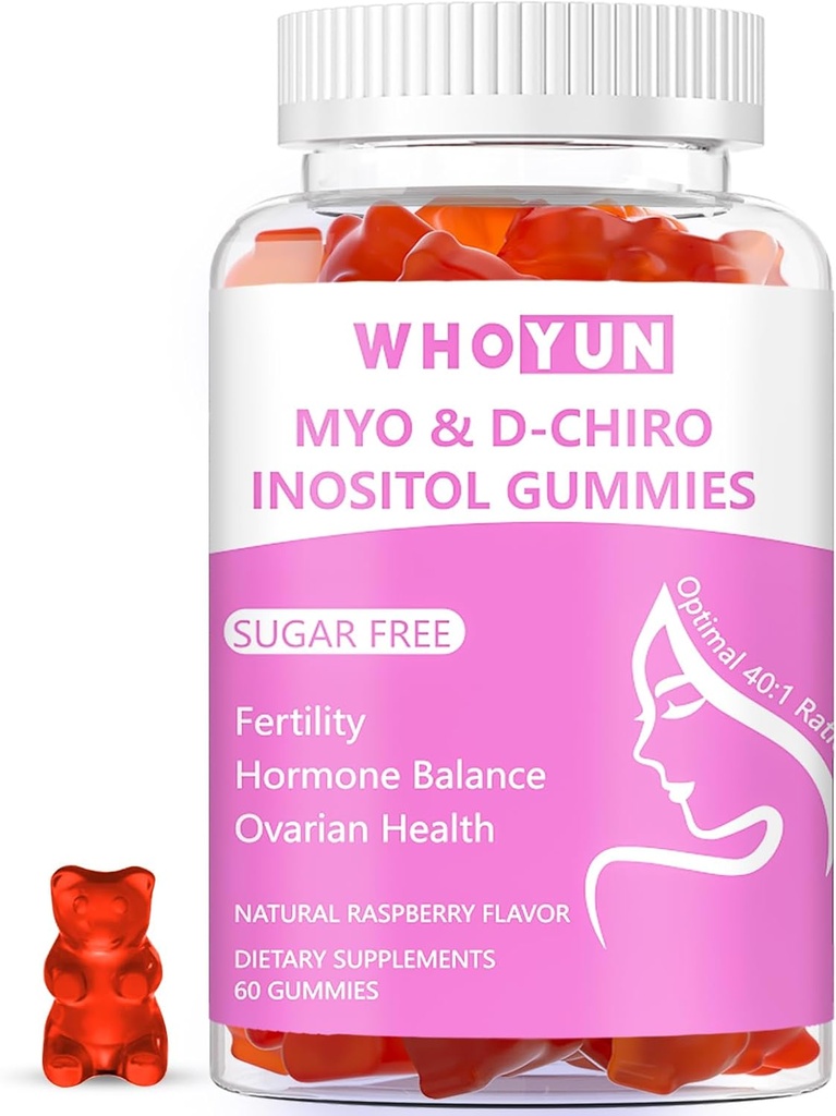 Inositol Gummies Sugar Free, Myo-Inositol & D-Chiro Inositol 40:1 Συμπλήρωμα αναλογίας για τις γυναίκες, γονιμότητα, ορμονική ισορροπία, υγεία των ωοθηκών, 60 κόμης