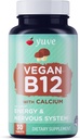 Yuve Vegan B12 με ασβέστιο για μέγιστη απορρόφηση - Active Energy & Central Neuric System Support - 1000mcg Cobalamin Vitamin B 12 - Φυσική, μη ΓΤΟ, Χωρίς γλουτένη, Χωρίς ζάχαρη - 30 Tabs