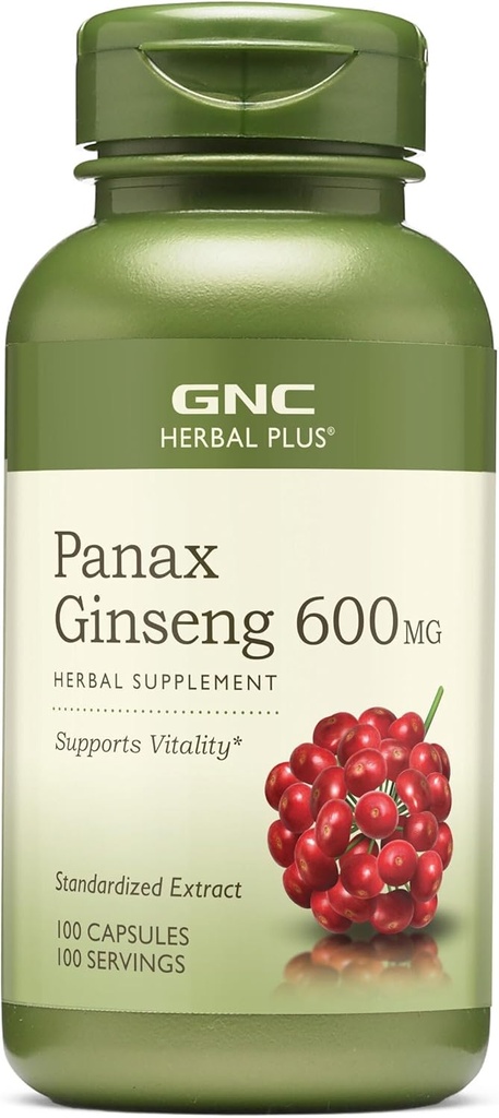 GNC Herbal Plus Panax Ginseng 600mg, Supports Vitality, 100 Capsules