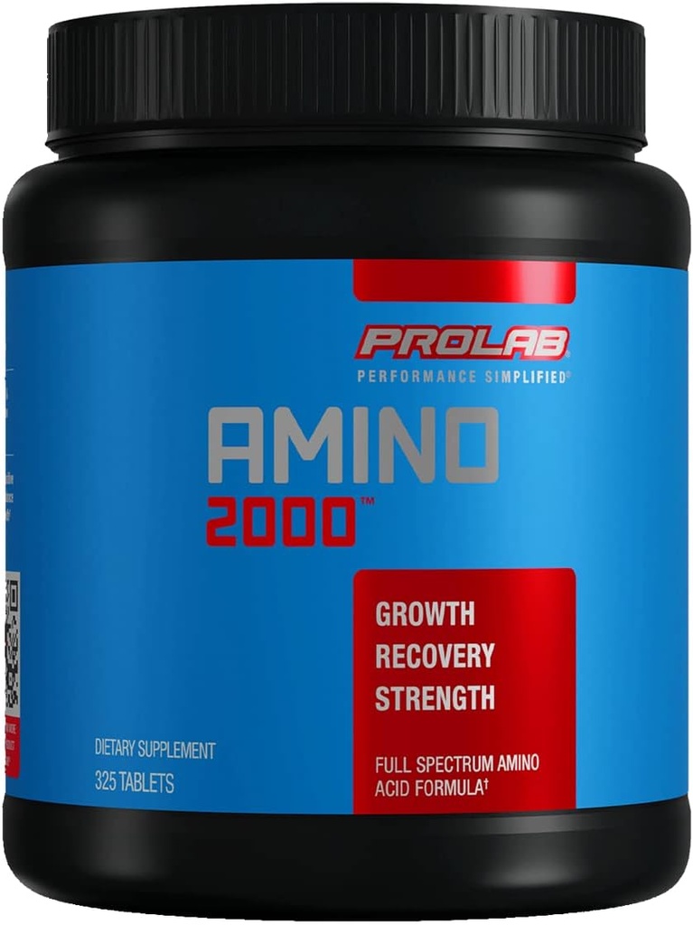 Prolab Amino 2000 Essential Amino Acids συμπλήρωμα, Full- Spectrum EAA Formula για την αποκατάσταση των μυών, Lean μυϊκή ανάπτυξη & την υποστήριξη απόδοσης (325 δισκία)
