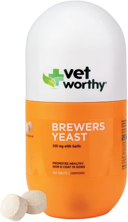 Vet Worty Brewer’s Chewables for Dogs - Dog Daily Supplement to support Healthy Skin and Coat - Brewers Supplement with Zinc, Iron, Vitamin B Complex - Σκόρδο Γεύση, 300 δισκία