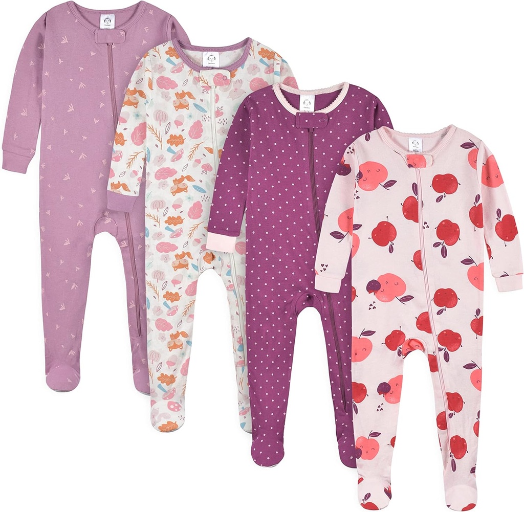 Gerber Baby Girls Baby-girls 4-pack Footed Pajamas