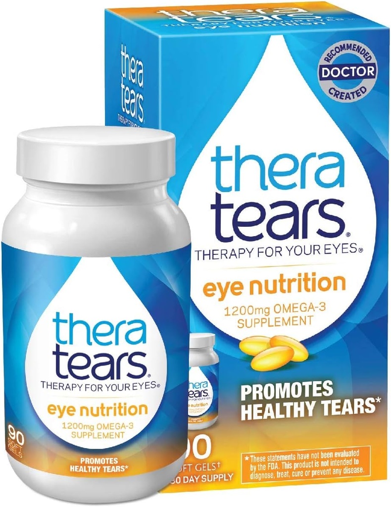 TheraTears 1200mg Omega 3 συμπλήρωμα για τη διατροφή των ματιών, οργανικό λιναρόσπορο Τριγλυκερίδια ιχθυέλαιο και βιταμίνη Ε, 90 Count
