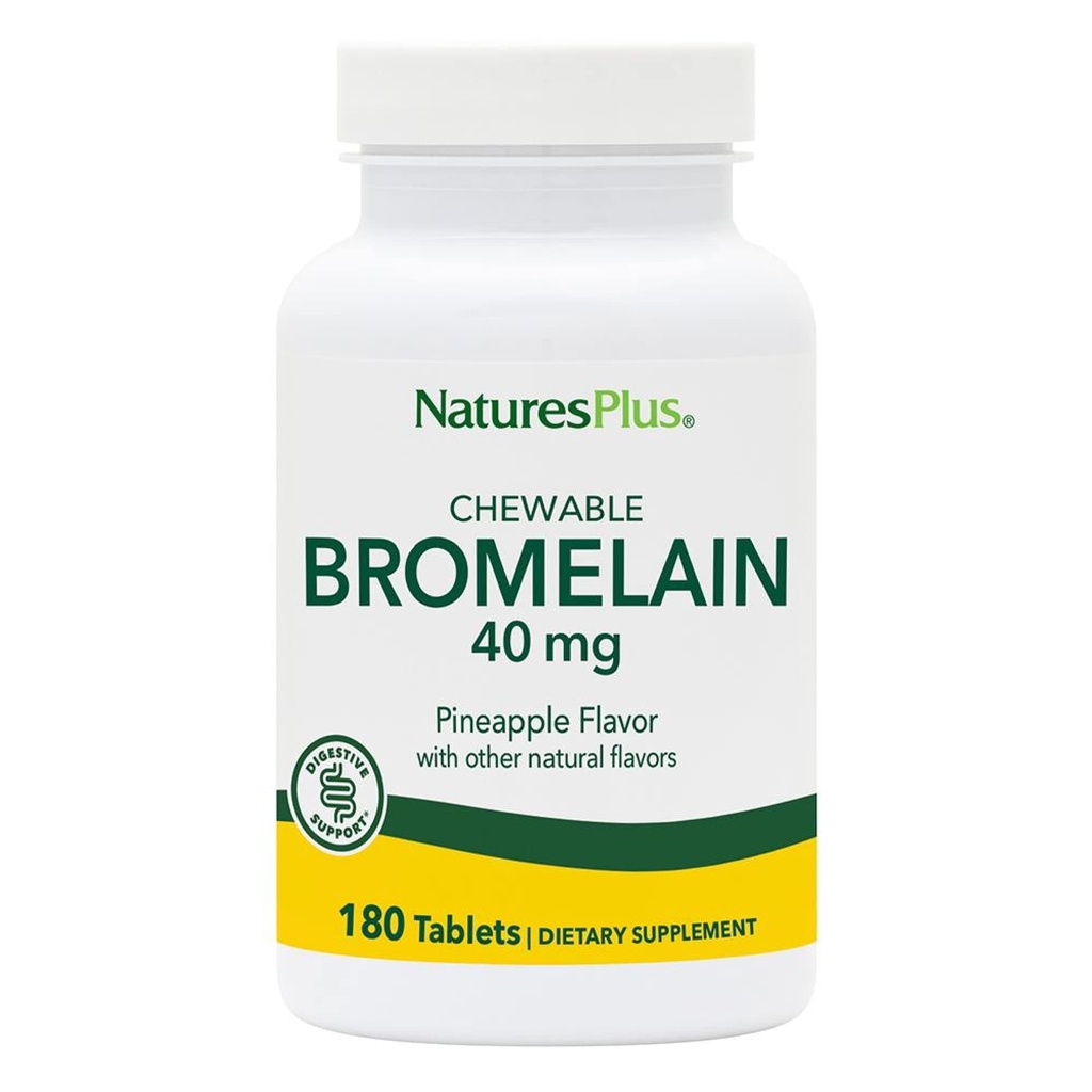 Natures Plus Chewable Bromelain - 40 mg - Φυσικό πρωτεολυτικό ένζυμο συμπλήρωμα - 180 Μασώμενα δισκία (180 Σερβιέτες)