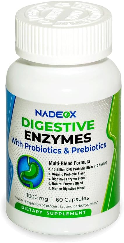 Digestive ENZYMES 1000MG + Prebiotics and Probiotics for Women and Men - 60 Capsules