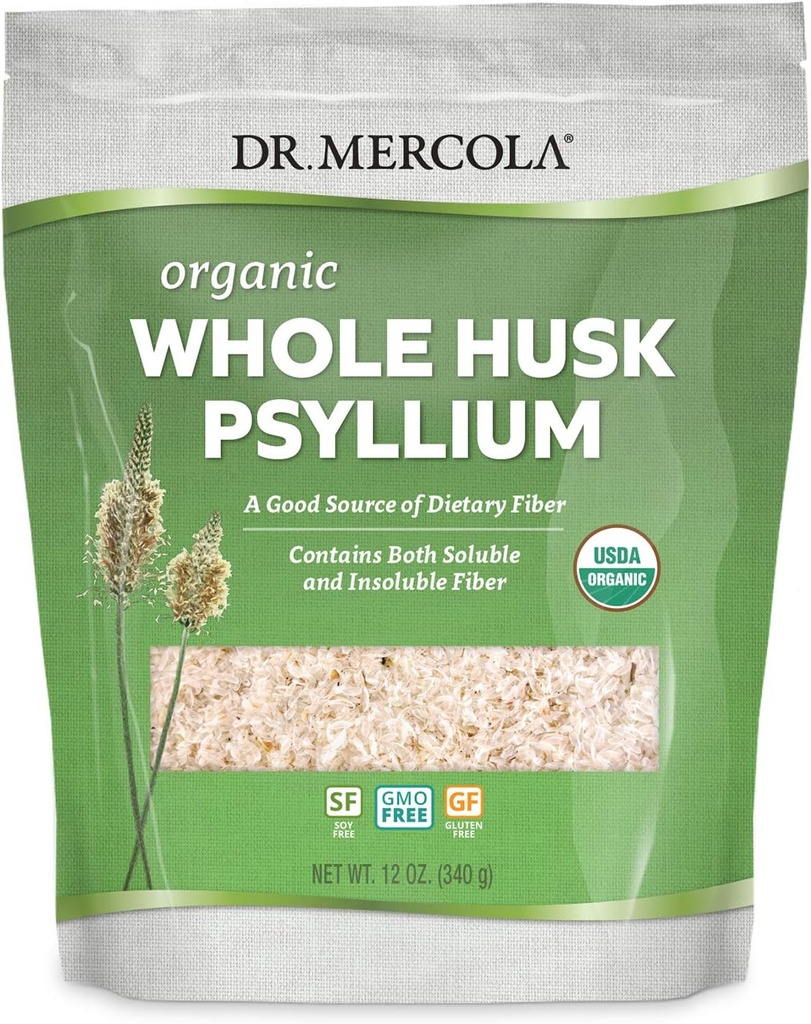 Dr. Mercola Βιολογικό ολόκληρο το Husk Psyllium Dietary Supplement, 68 Υπηρεσίες (12 Ουγγιά), Καλή Πηγή Διαιτητικής Ίνας, Υποστηρίζει Digestive Υγεία, Μη ΓΤΟ, Χωρίς Γλουτένη, Χωρίς Σόγια, USDA Βιολογικό