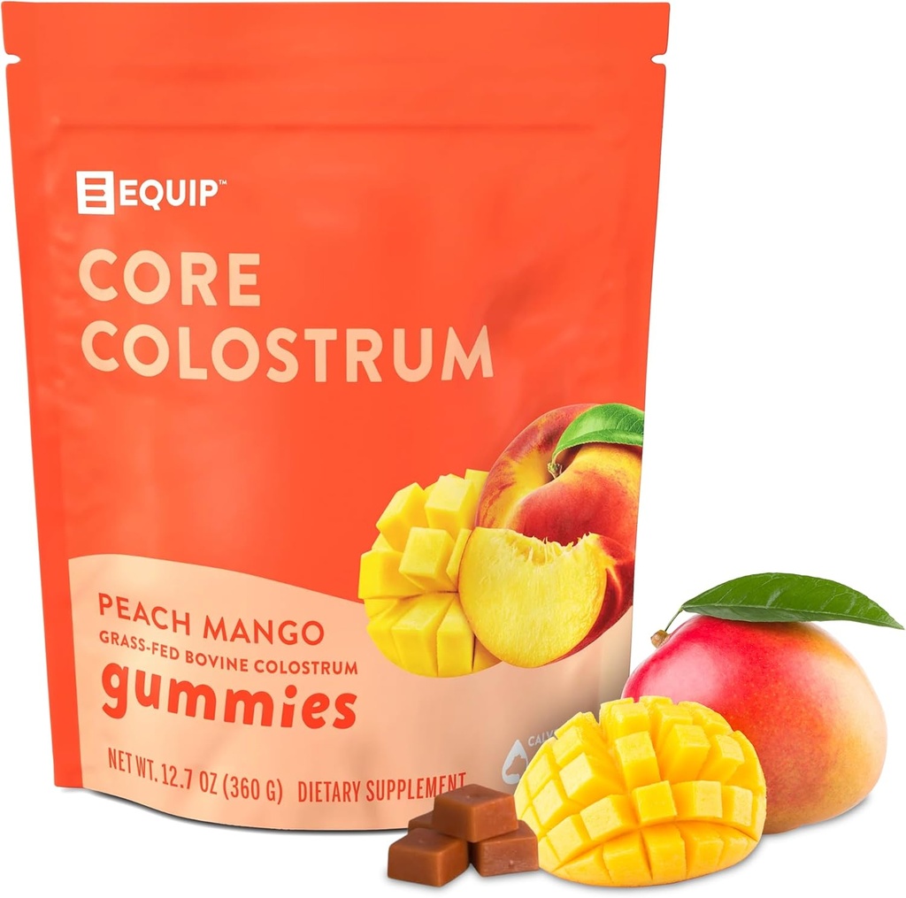 Equip Foods Core Bovine Colostrum Gummies, Delicious 1g Per Seving Grass Fed Colostrum Supplement - Υγεία, Ανοσία, Ανάκτηση, Μαλλιά & Δέρμα - 60 Bovine Colostrum Gummies, 30 Υπηρεσίες, Ροδάκινο Mango