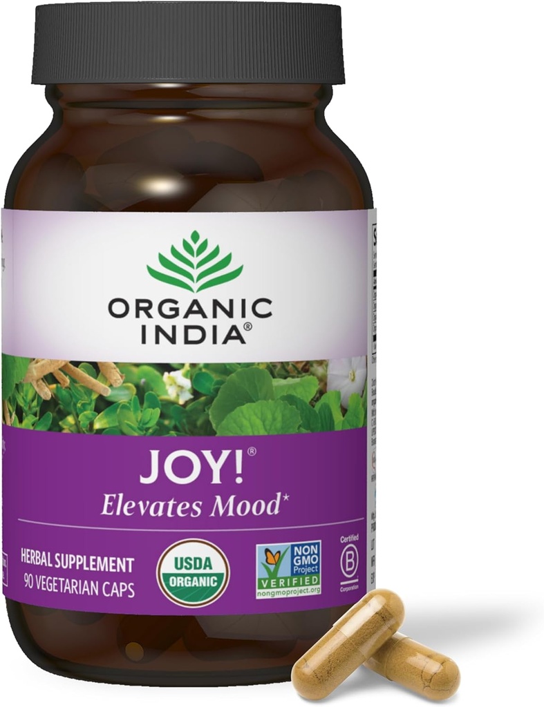 ORGANIC INDIA Joy συμπλήρωμα βοτάνων - ανοσοποιητική υποστήριξη, προωθεί τη μνήμη & συγκέντρωση, Vegan, Gluten-free, Kosher, USDA Certified Organic, Non-GMO, Calming - 90 κάψουλες