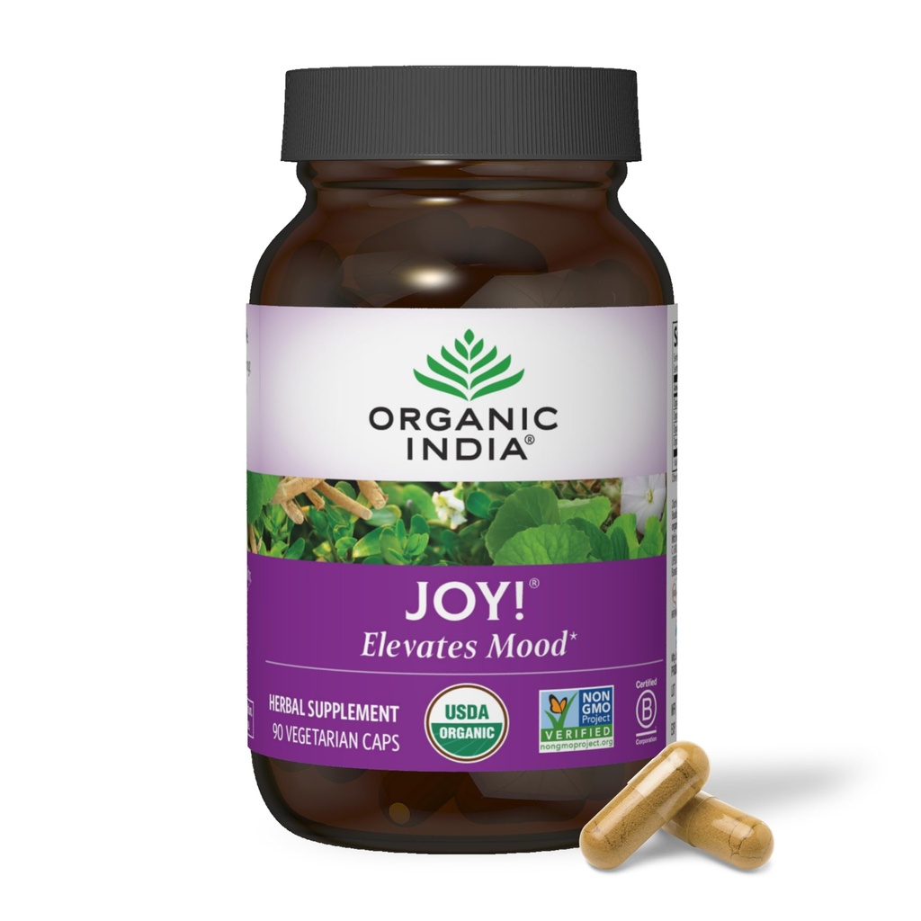 ORGANIC INDIA Joy συμπλήρωμα βοτάνων - ανοσοποιητική υποστήριξη, προωθεί τη μνήμη & συγκέντρωση, Vegan, Gluten-free, Kosher, USDA Certified Organic, Non-GMO, Calming - 90 κάψουλες