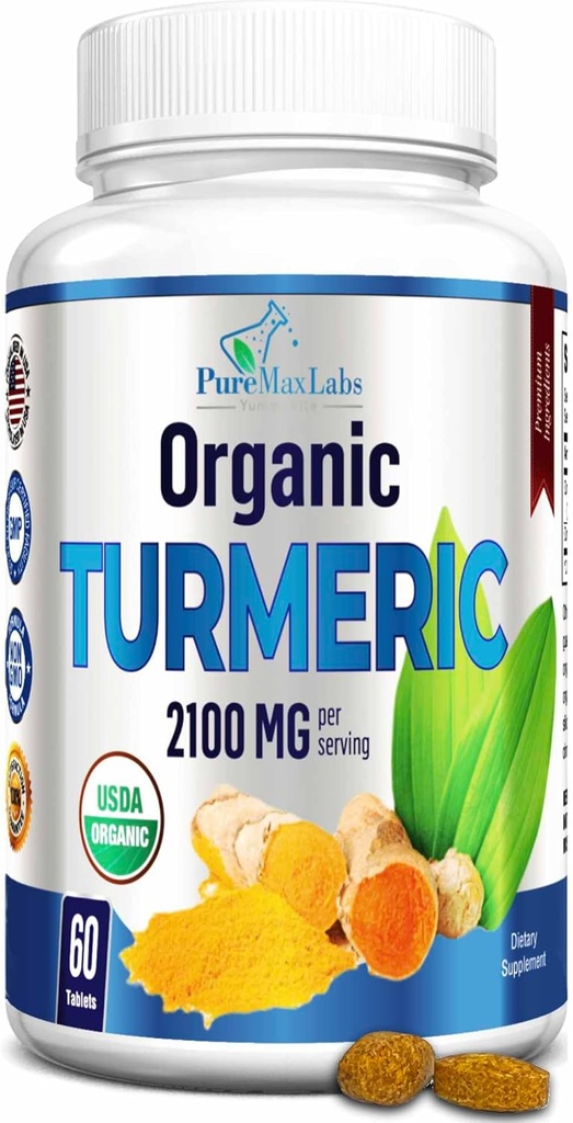 Organic Turmeric - 2100mg USDA Organic Turmeric Curcumin με Μαύρο Πιπέρι, Vegan - 60 δισκία