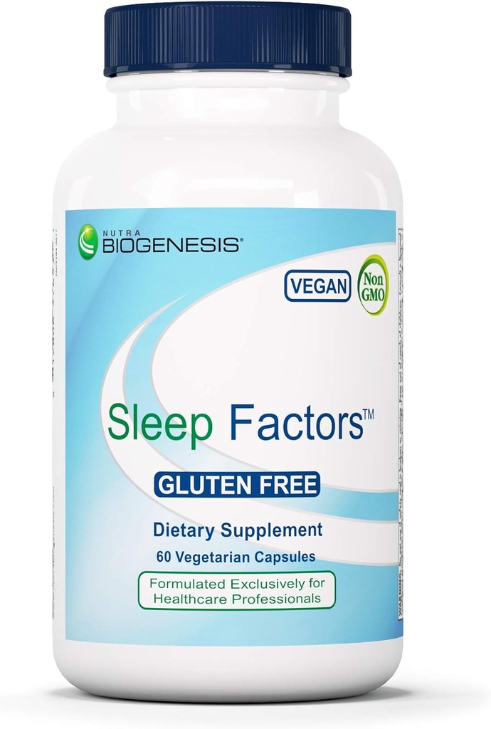 Nutra Biogenesis Sleep Factors - Sleep Aid Supplement for Adults with Melatonin, Magnesium, Valerian Root, GABA & L-Theanine, Sleeping & Rest Support - 60 Veggie Capsules