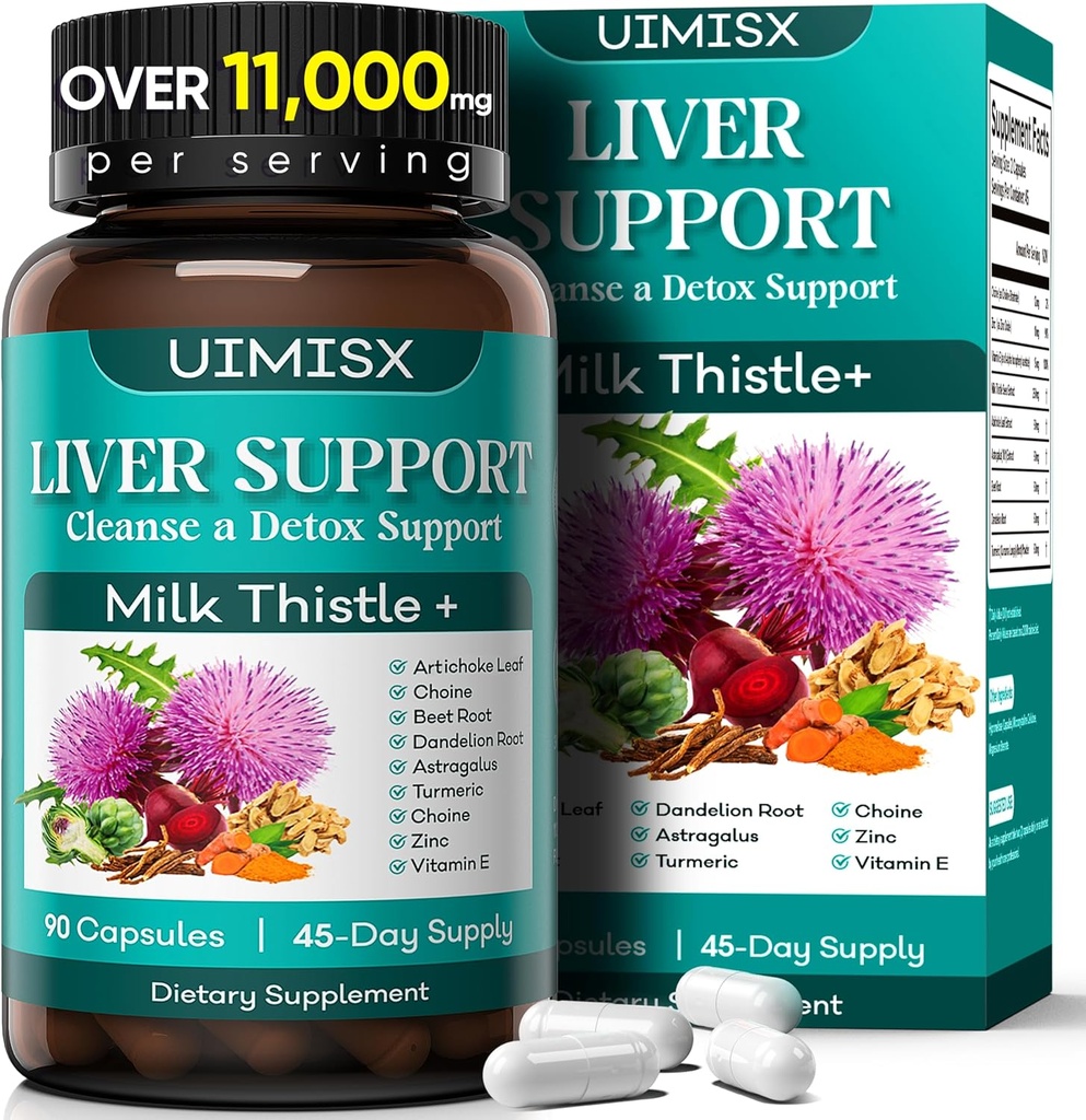 Συμπλήρωμα γαϊδουράγκαθου γάλακτος - Liver Detox Cleanse Formula Herbal Liver Support with Milk Thistle, Dandelion Root, Artichoke, Turmeric, Astragalus for Liver Health, 90 Κάψουλες