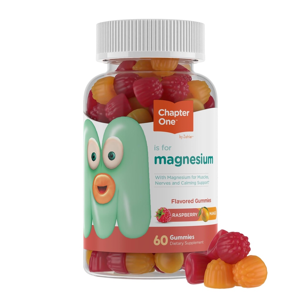 Zahler Chapter One Magnesium Gummies - Supports Calm for Kids - Chewable Magnesium Supplement Gummies to Support Muscle Function - Kosher, Dairy-Free & Gluten-Free - Raspberry & Mango, 60 Count
