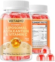 Ασταξανθίνη Συμπληρώματα 6mg + Λιποσωμική Βιταμίνη C 1000mg - Διπλή Στρώση - Νιασίνη B6,B12,Folate,Biotin - Αντιοξειδωτικά - Ζελατίνη Χωρίς,Ζάχαρη Χωρίς,60Cts