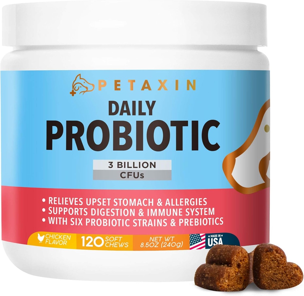 Probiotics for Dogs - 6 Strains with Prebiotics - Υποστηρίζει Digestive και ανοσοποιητικό σύστημα – Ανακούφιση για Διάρροια, Κακή αναπνοή, Αλλεργίες, Αέριο, Δυσκοιλιότητα, Hot Spots - Made in USA - 120 Chews